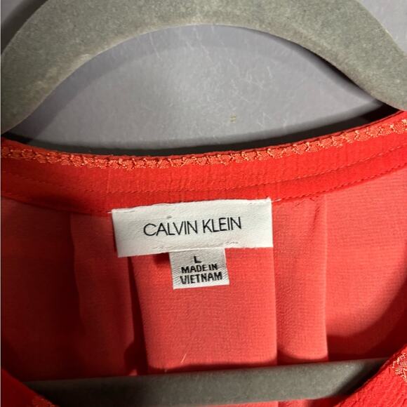 Calvin Klein Orange V Neck Blouse With Flutter Sleeves Size Large - Picture 5 of 7